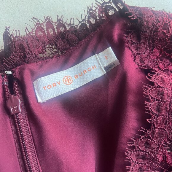 Tory Burch Burgundy Lace Sleeveless Dress – Size 2 - Picture 5 of 15